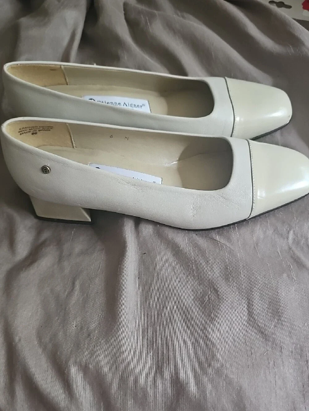 Etienne Aigner Two-Tone Cream & White Square Toe Flats